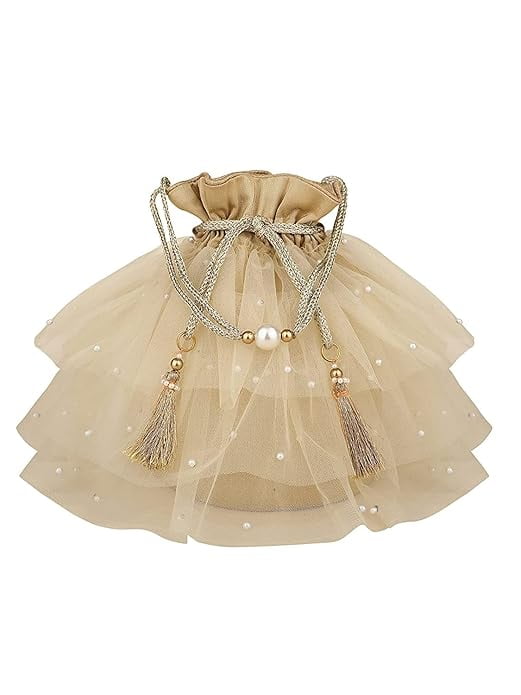 Swadeshi Desire frill potli bag for women, handcrafted, unique,English Rose embroidered, durable, designed for being functional and trendy with ample storage