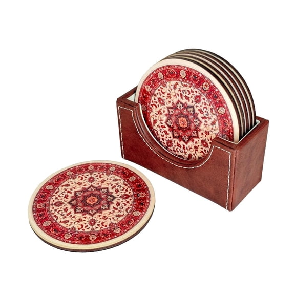 Swadeshi DesirePersian Floral Medallion Design Wooden Tea Coaster (Set of 6 ) Elegant Gift for Any Occasion/Corporate or Ideal for Gifting