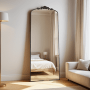 Swafrrt 16x56 inch Black Arch Mirror, Vintage Wall Mirror, Aluminum Frame, Baroque Black Bathroom Mirror, Suitable for Wall, Tempered Glass, Can Hung Vertically or Tilted