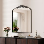 Swafrrt 30x36 inch Black Arch Mirror, Vintage Wall Mirror, Aluminum Frame, Baroque Black Bathroom Mirror, Suitable for Wall, Tempered Glass, Can Hung Vertically or Tilted
