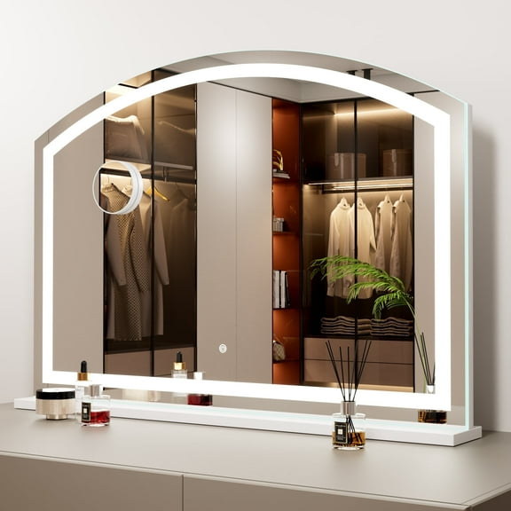 Swafrrt Arch Vanity Mirror with Light, 24" x 32" Arched LED Makeup Mirror with Lighted Makeup Mirror with USB Charging Port, Dimmable 3 Colors Mode