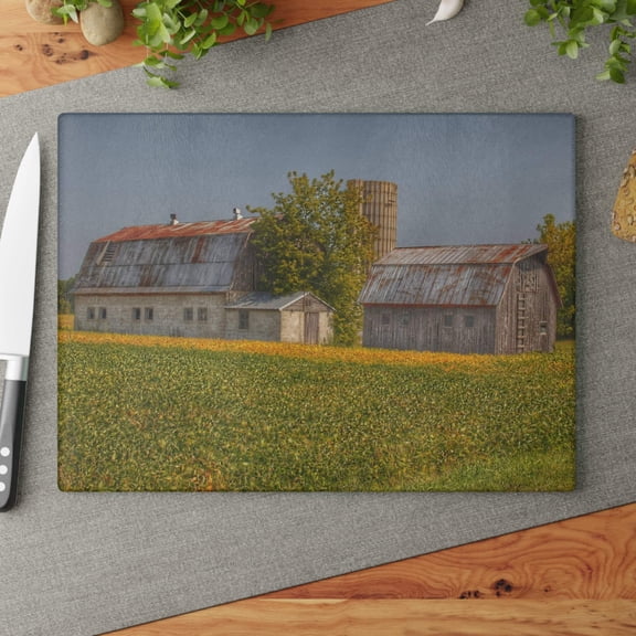U R There Photography Swaffer Road Duo Rustic Farmhouse Tempered-Glass Cutting Board 11"x 15"