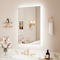 Swafrrt 20"x 28" LED Bathroom Mirror, Front and Backlit Controlled LED Wall Vanity Mirror, LED Vanity Mirror with Lights, Stepless Dimmable, Anti Fog, Tempered Glass, Memory Light