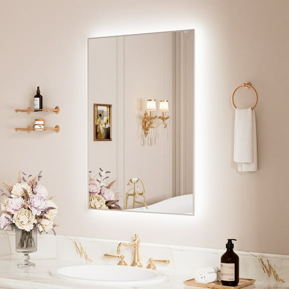 Swafrrt 20"x 28" LED Bathroom Mirror, Front and Backlit Controlled LED Wall Vanity Mirror, LED Vanity Mirror with Lights, Stepless Dimmable, Anti Fog, Tempered Glass, Memory Light