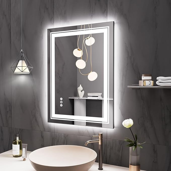 STAWDY 20"x28" Wall Mounted Vanity Mirror LED Bathroom Mirror with Lights, Front Light & Backlit, Anti-Fog, 3 Colors Dimmable Memory Function