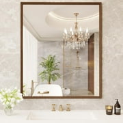 Swafrrt 22"x 30" Bathroom Wall Mirror with Walnut Wood Grain Framed, Vanity Mirror Anti-Rust, Anti-Fog, Waterproof