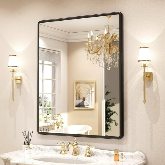 Swafrrt 24"x36" Bathroom Vanity Mirrors, Wall Mirror Home Decor with Rectangle Black Metal Framed,  Bathroom Mirror for Washroom Bedroom Living Room