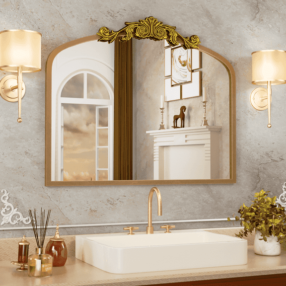 Swafrrt 36" x 30" Antique Gold Arch Mirror Vintage Wall Mirror Decor with Alumium Alloy Frame, Traditional Gold Bathroom Mirror for Wall