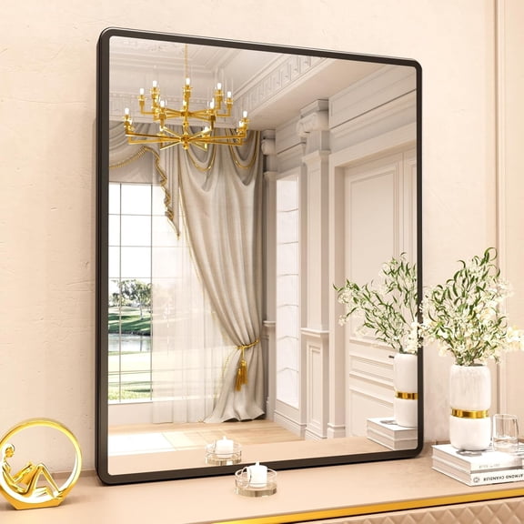 STAWDY 40"x30" Bathroom Vanity Mirrors, Wall Mirror Home Decor with Rectangle Black Metal Framed, Bathroom Mirror for Washroom Bedroom Living Room