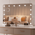 thumbnail image 1 of Swafrrt 40x30 inch LED Makeup Mirror with Round Corner Light, Tempered Glass Hollywood Vanity Mirror with LED Bulb, Suitable for Desktop, Wall Mount, White, 1 of 8