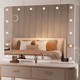 thumbnail image 1 of Swafrrt 48‘’x36'' LED Makeup Mirror with Round Corner Light, Tempered Glass Hollywood Vanity Mirror with LED Bulb, Suitable for Desktop, Wall Mount, White, 1 of 8