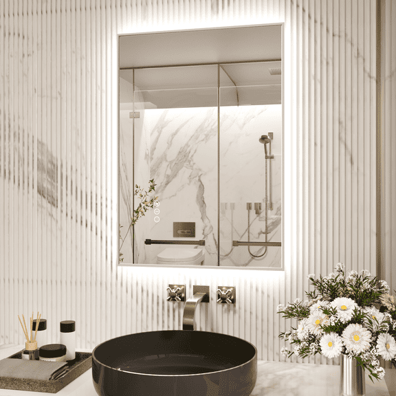 STAWDY 48"x 30" LED Bathroom Mirror, Front and Backlit Controlled LED Wall Vanity Mirror, LED Vanity Mirror with Lights, Stepless Dimmable, Anti Fog, Tempered Glass, Memory Light