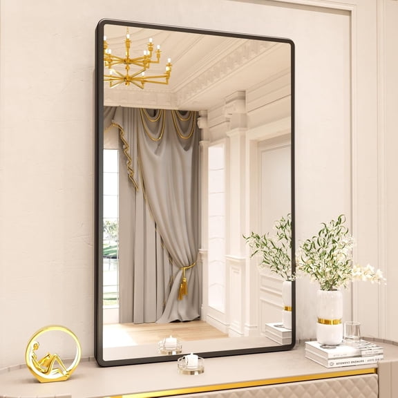 Swafrrt 48"x30" Bathroom Vanity Mirrors, Wall Mirror Home Decor with Rectangle Black Metal Framed,  Bathroom Mirror for Washroom Bedroom Living Room