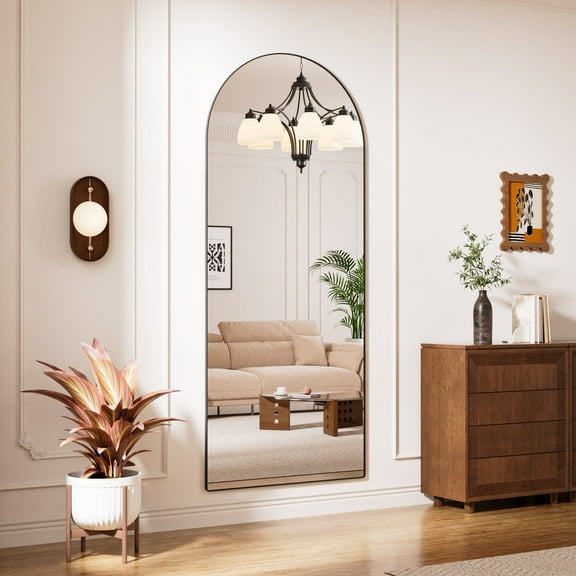 Swafrrt 71*32 Arched Full Length Floor Mirror, Black Standing Aluminum Mirror for Bedroom, Living Room, or Dressing Area, Stylish Arch Design, Freestanding or Wall-Mounted