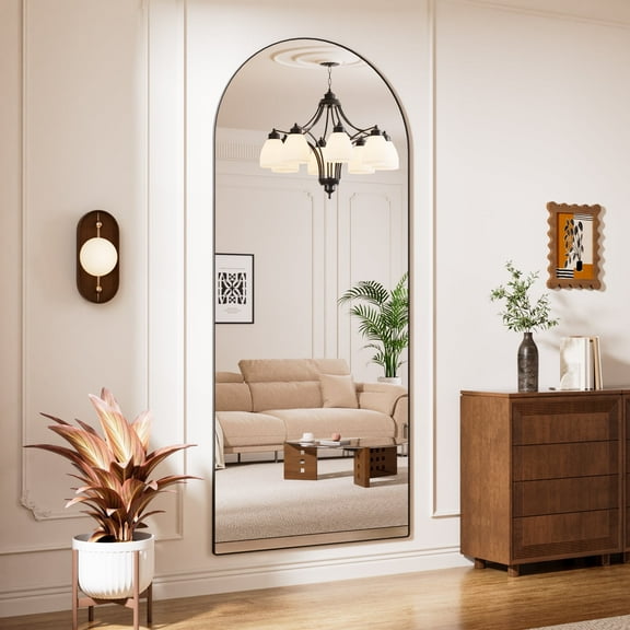 Swafrrt 75*34 inch Square Full Length Floor Mirror, Black Standing Aluminum Mirror for Bedroom, Living Room, or Dressing Area, Stylish Arch Design, Freestanding or Wall-Mounted