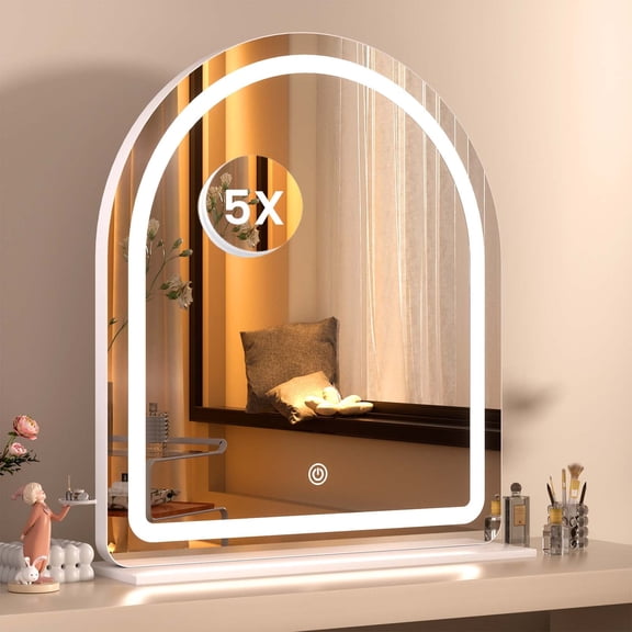 Swafrrt Arch Makeup Mirror with Lights, 26x30inch Vanity Mirror, Lighted Makeup Mirror, 3 Color Modes, Dimmable Light, HD 4MM Shatter Proof Mirror