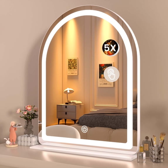 Swafrrt Arch Makeup Mirror with Lights, 30x38inch Vanity Mirror, Lighted Makeup Mirror, 3 Color Modes, Dimmable Light, HD 4MM Shatter Proof Mirror