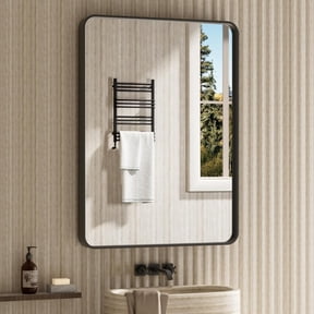 Swafrrt Black Bathroom Vanity Mirror for Wall, 22x30 inch Metal Framed Wall Mirror Rectangular with Tempered Glass, Anti-Rust, Hangs Horizontally or Vertically