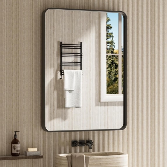 Swafrrt Black Bathroom Vanity Mirror for Wall, 20x30 inch Metal Framed Wall Mirror Rectangular with Tempered Glass, Anti-Rust, Hangs Horizontally or Vertically