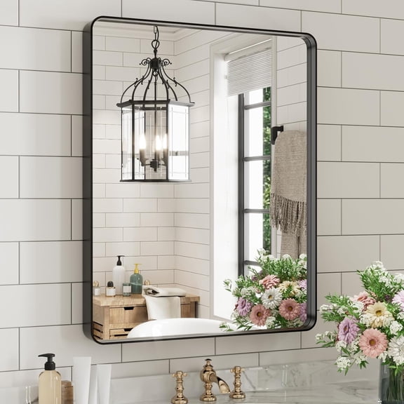 STAWDY Black Bathroom Vanity Mirror for Wall, 24x32 inch Metal Framed Wall Mirror Rectangular with Tempered Glass, Anti-Rust, Hangs Horizontally or Vertically