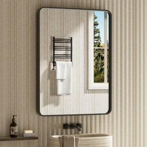 Swafrrt Black Bathroom Vanity Mirror for Wall, 24x36 inch Metal Framed Wall Mirror Rectangular with Tempered Glass, Anti-Rust, Hangs Horizontally or Vertically