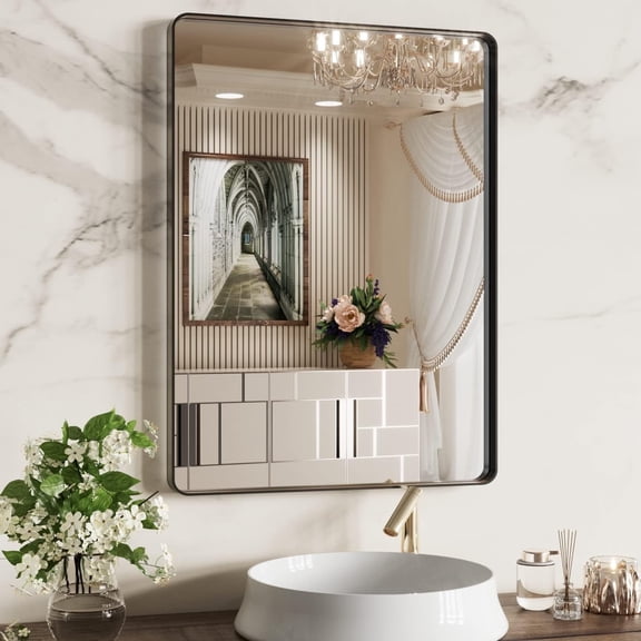 Swafrrt Black Bathroom Vanity Mirror for Wall, 40x30 inch Metal Framed Wall Mirror Rectangular with Tempered Glass, Anti-Rust, Hangs Horizontally or Vertically