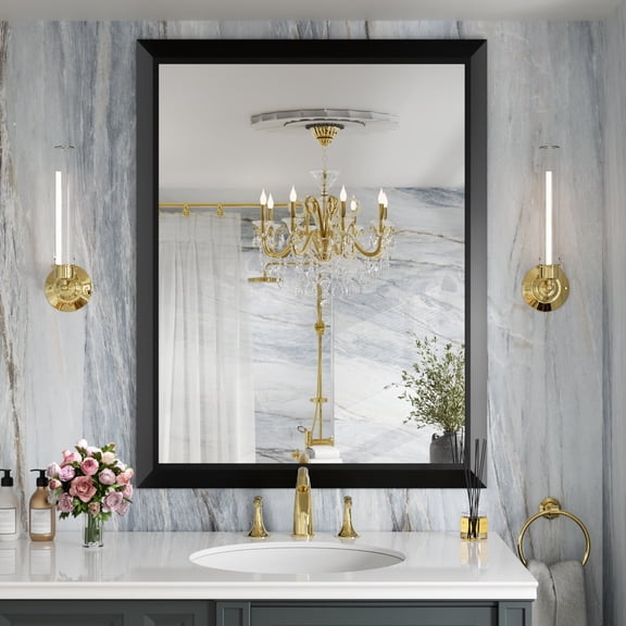 Swafrrt Framed Bathroom Mirror, 36x30 Inch Black Frame Bathroom Mirror, Rectangular Classic Framed Wall Mirror, Classic Vintage Mirror