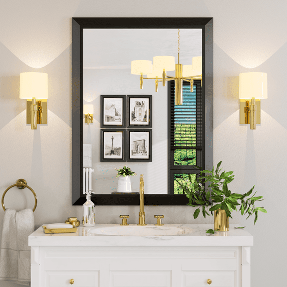 Swafrrt Framed Bathroom Mirror, 40x30 Inch Black Frame Bathroom Mirror, Rectangular Classic Framed Wall Mirror, Classic Vintage Mirror