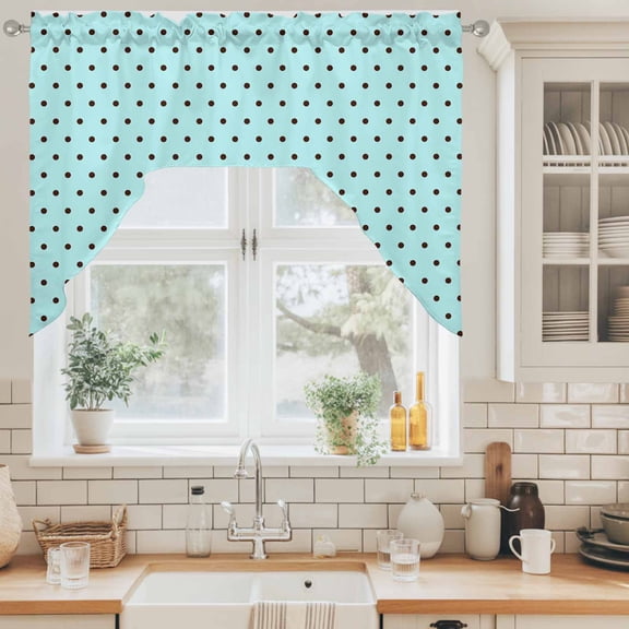 Swag Curtain Valance for Kitchen, Mint Green Polka Dot Swag Valances Rod Pocket Curtains, Vintage Boho Farmhouse Light Filtering Window Topper for Bedroom Bathroom