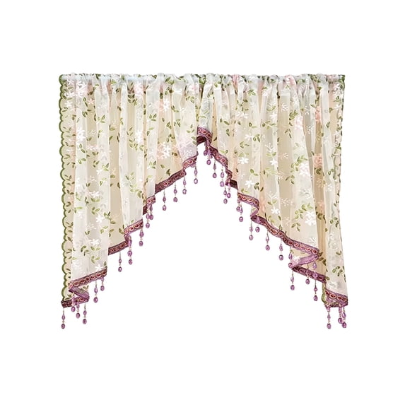 Swag Curtain Valance, Lace Floral Embroidered Semi Sheer Kitchen Valance Rod Pocket Vintage Window Treatments for Living Room Farmhouse Bathroom Purple