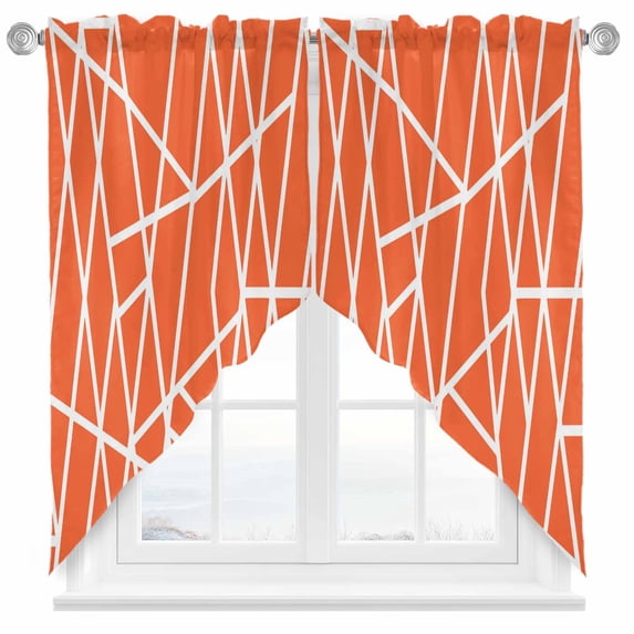 Swag Curtain Valances Abstract Geometric Swag Valances for Kitchen Windows Orange Lines Modern Art Short Topper Curtains Valance Tier Pair for Kitchen Bedroom Living Room Bathroom 28"x36"