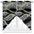 thumbnail image 1 of Swag Curtain Valances Abstract Lines Swag Valances for Kitchen Windows Sage Green Black Geometric Short Topper Curtains Valance Tier Pair for Kitchen Bedroom Living Room Bathroom 28"x36", 1 of 8