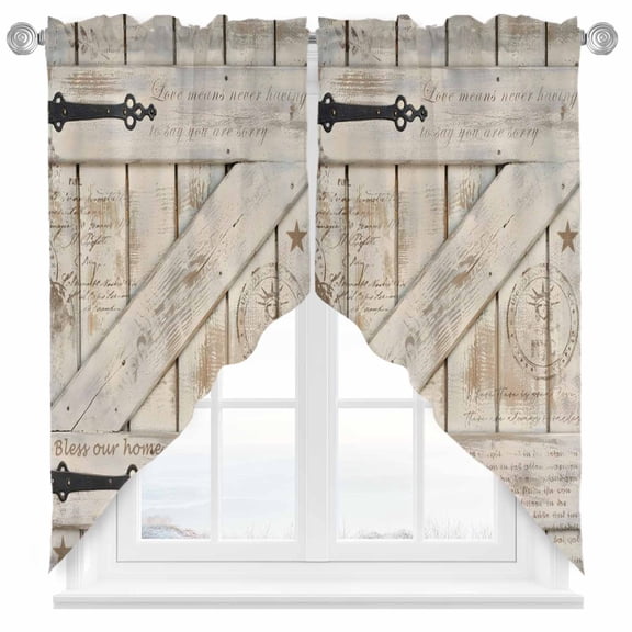 Swag Curtain Valances Barn Gate Swag Valances for Kitchen Windows Farmhouse Wood Grain Walls Door Short Topper Curtains Valance Tier Pair for Kitchen Bedroom Living Room Bathroom 28"x36"