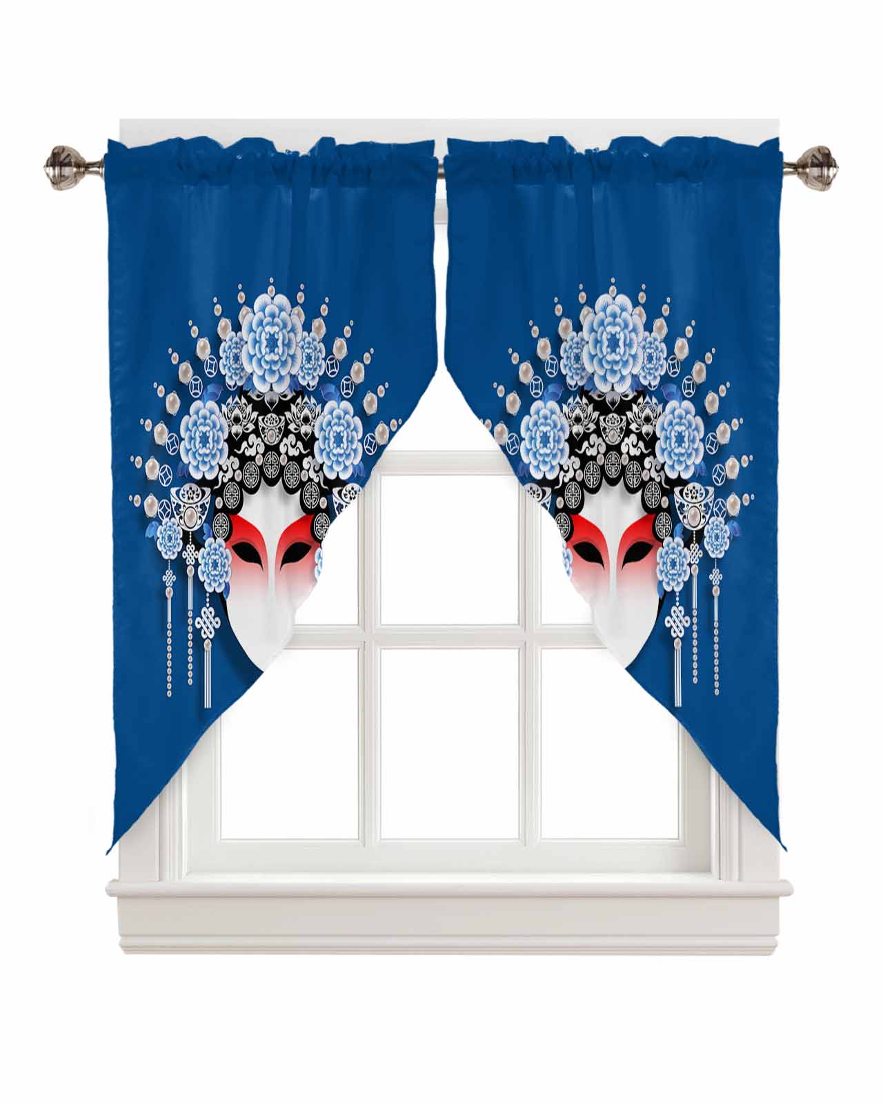 Swag Curtain Valances Beautiful Traditional Chinese Opera Blue Rod