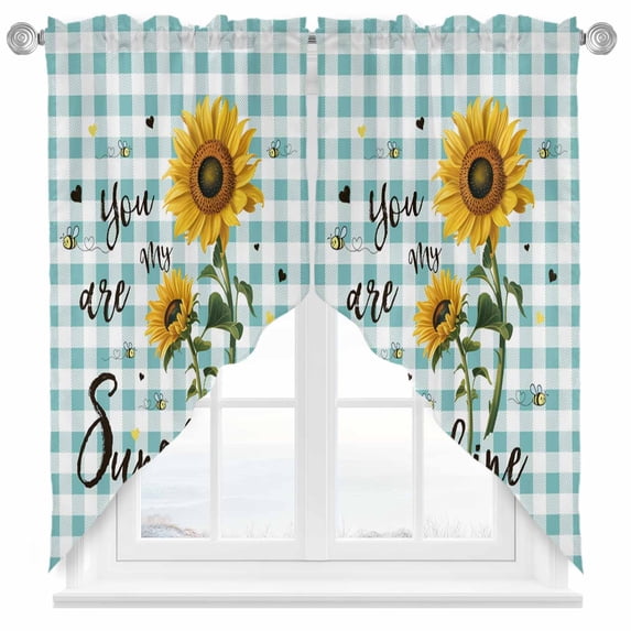 Swag Curtain Valances Bee Sunflower Swag Valances for Kitchen Windows Green Buffalo Plaid You Are My Sunshine Short Topper Curtains Valance Tier Pair for Kitchen Bedroom Living Room Bathroom 28"x36"