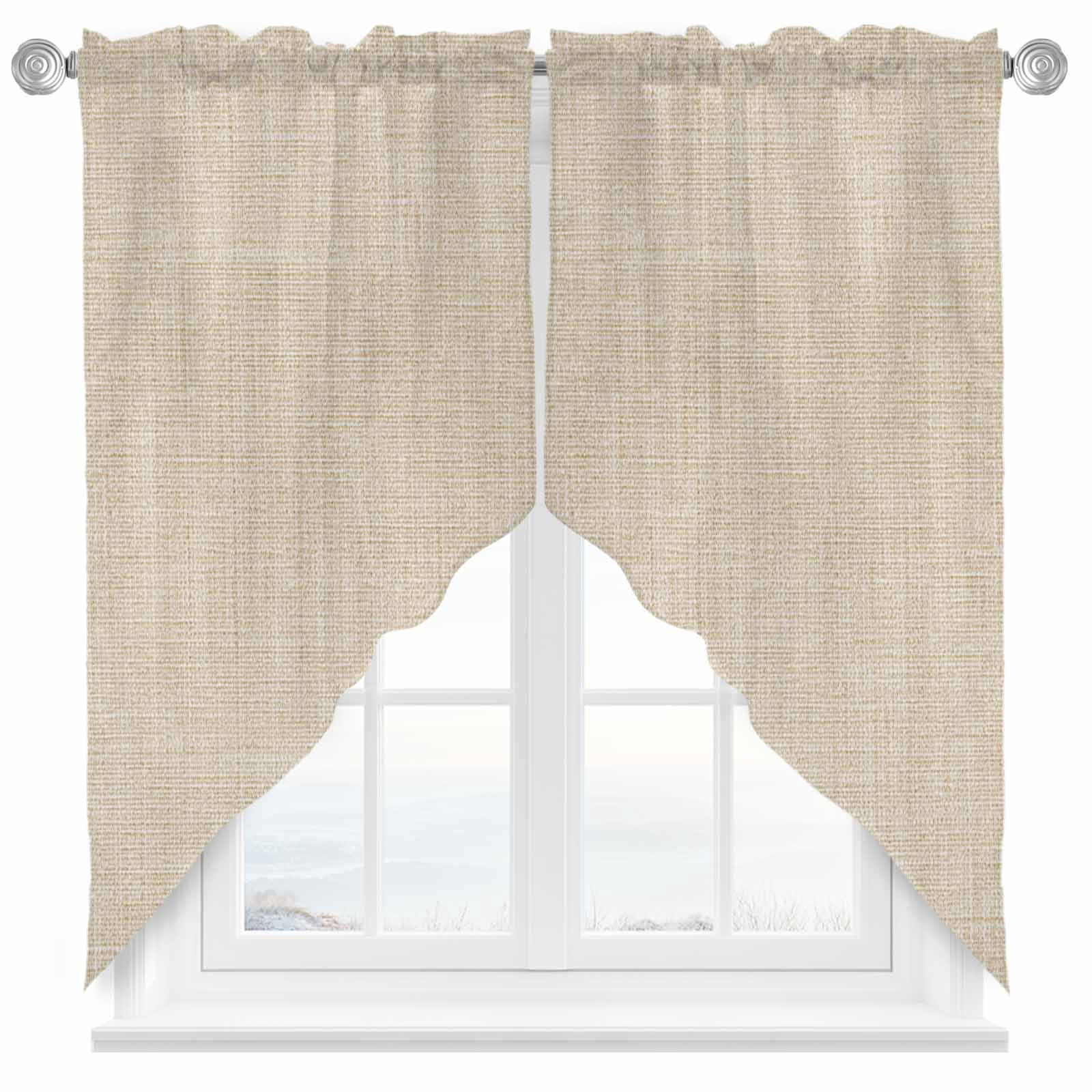 Swag Curtain Valances Beige Linen Texture Swag Valances for Kitchen Windows Farmhouse Solid Color Short Topper Curtains Valance Tier Pair for Kitchen Bedroom Living Room Bathroom 28"x36"