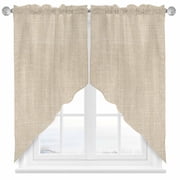 Swag Curtain Valances Beige Linen Texture Swag Valances for Kitchen Windows Farmhouse Solid Color Short Topper Curtains Valance Tier Pair for Kitchen Bedroom Living Room Bathroom 28"x36"