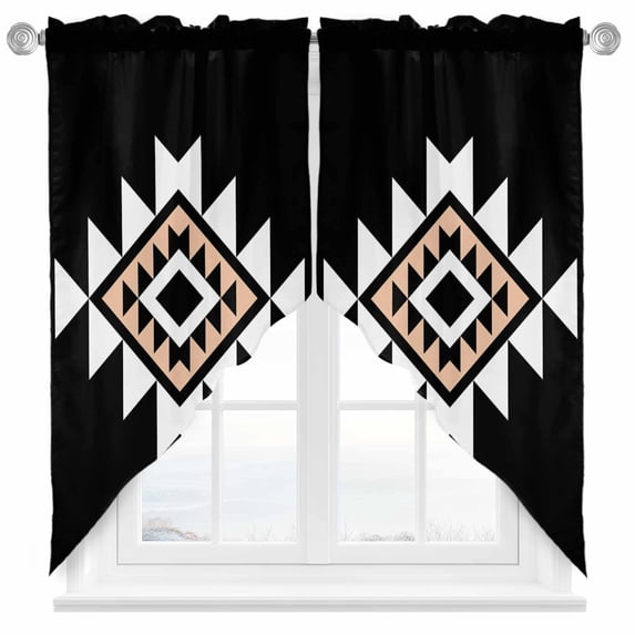 Swag Curtain Valances Black Aztec Swag Valances for Kitchen Windows Boho Western Tribal Pattern Short Topper Curtains Valance Tier Pair for Kitchen Bedroom Living Room Bathroom 28"x36"