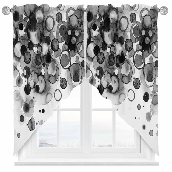 Swag Curtain Valances Black Ink Points Swag Valances for Kitchen Windows Abstract Art Bubble Short Topper Curtains Valance Tier Pair for Kitchen Bedroom Living Room Bathroom 28"x36"