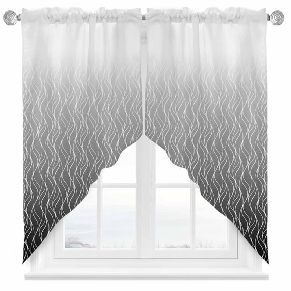 Swag Curtain Valances Black Ombre Stripes Swag Valances for Kitchen Windows Wave Lines Striped Short Topper Curtains Valance Tier Pair for Kitchen Bedroom Living Room Bathroom 28"x36"