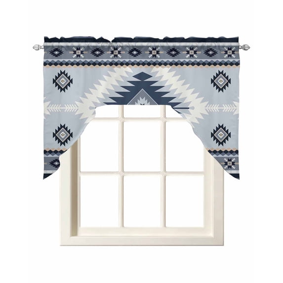 Swag Curtain Valances Blue Bohemian Swag Valances for Kitchen Windows Aztec Boho Tribal Style Window Treatment Curtains Drapes for Kitchen Bedroom Living Room Bathroom Over Sink 56"x36"