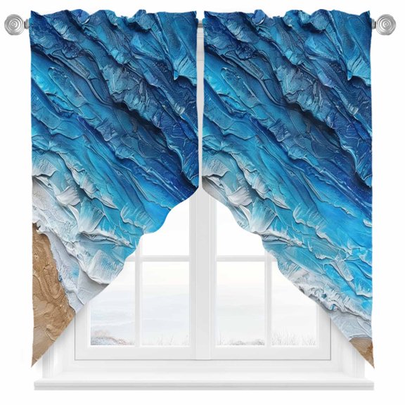 Swag Curtain Valances Blue Ocean Wave Swag Valances for Kitchen Windows Abstract Ombre Beach Short Topper Curtains Valance Tier Pair for Kitchen Bedroom Living Room Bathroom 28"x36"