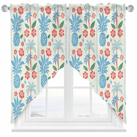 Swag Curtain Valances Blue Pineapple Swag Valances for Kitchen Windows Floral Tropical Fruit Palm Tree Short Topper Curtains Valance Tier Pair for Kitchen Bedroom Living Room Bathroom 28"x36"