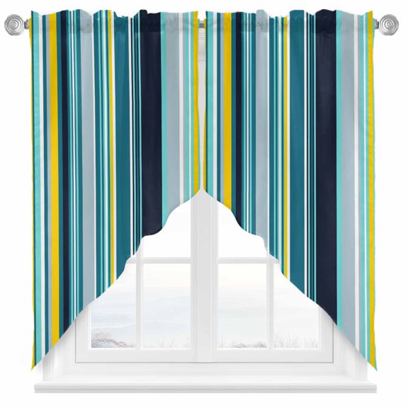 Swag Curtain Valances Blue Stripes Swag Valances for Kitchen Windows Boho Style Lines Striped Short Topper Curtains Valance Tier Pair for Kitchen Bedroom Living Room Bathroom 28"x36"