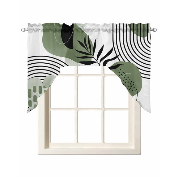 Swag Curtain Valances Boho Abstract Mid Century Swag Valances for Kitchen Windows Green Modern Geometric Leaf Window Treatment Curtains Drapes for Kitchen Bedroom Living Room Bathroom 56"x36"