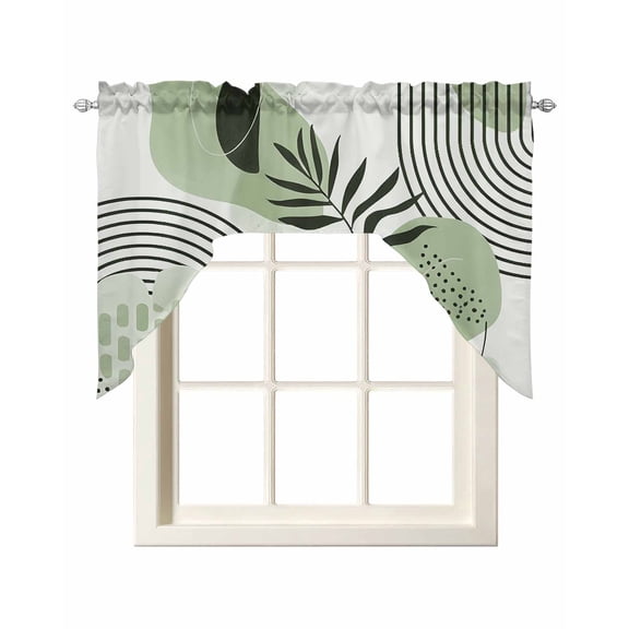 Swag Curtain Valances Boho Abstract Mid Century Swag Valances for Kitchen Windows Sage Green Modern Geometric Leaf Window Treatment Curtains Drapes for Kitchen Bedroom Living Room Bathroom 56"x36"