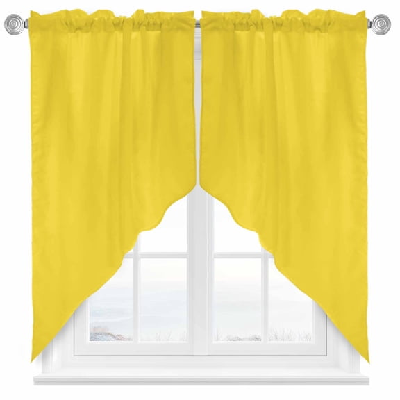 Swag Curtain Valances Bright Yellow Swag Valances for Kitchen Windows Solid Color Short Topper Curtains Valance Tier Pair for Kitchen Bedroom Living Room Bathroom 28"x36"
