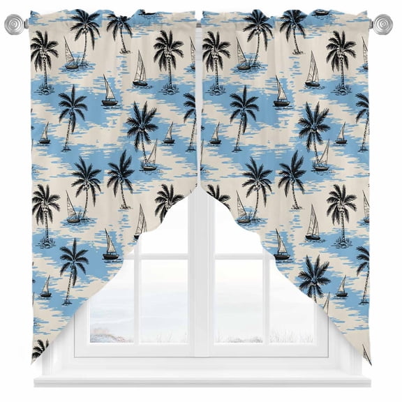 Swag Curtain Valances Coconut Palm Trees Swag Valances for Kitchen Windows Sailing Surfing Vacation Short Topper Curtains Valance Tier Pair for Kitchen Bedroom Living Room Bathroom 28"x36"
