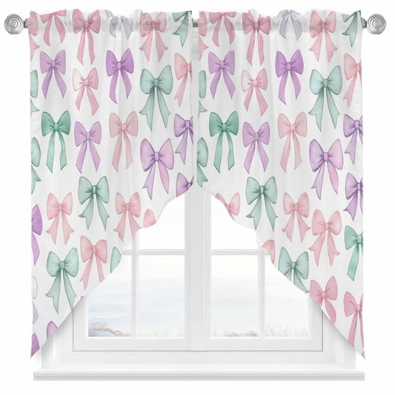 Swag Curtain Valances Colorful Bow Tie Swag Valances for Kitchen Windows Cute Short Topper Curtains Valance Tier Pair for Kitchen Bedroom Living Room Bathroom 28"x36"