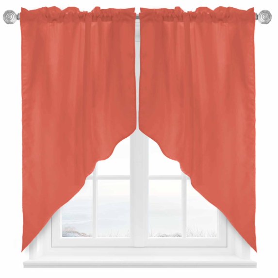 Swag Curtain Valances Coral Red Swag Valances for Kitchen Windows Gradient Gradual Color Short Topper Curtains Valance Tier Pair for Kitchen Bedroom Living Room Bathroom 28"x36"
